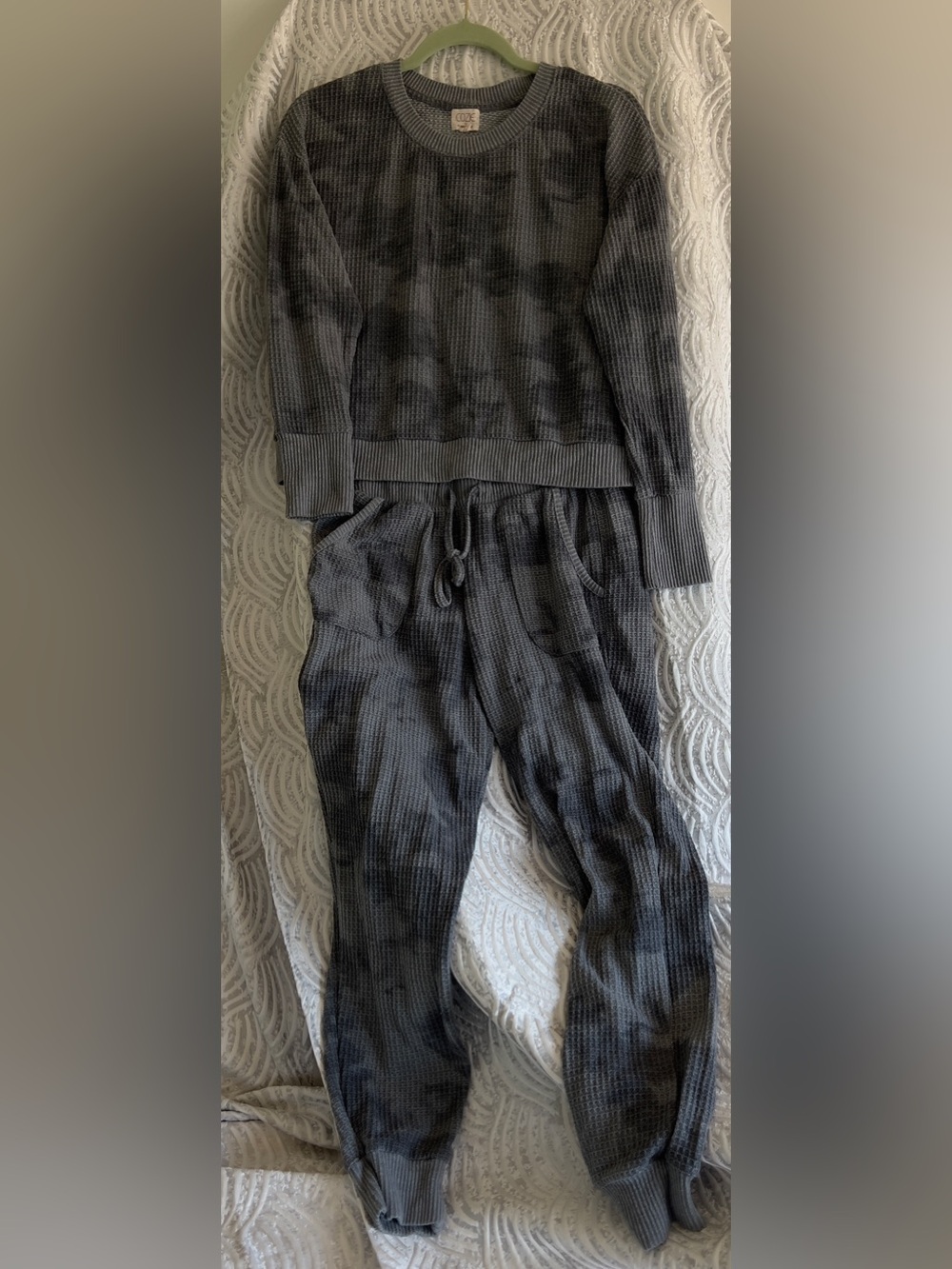 Cozie by Pink Rose Grey & Black Tie-Dye Waffle Knit Loungewear Set